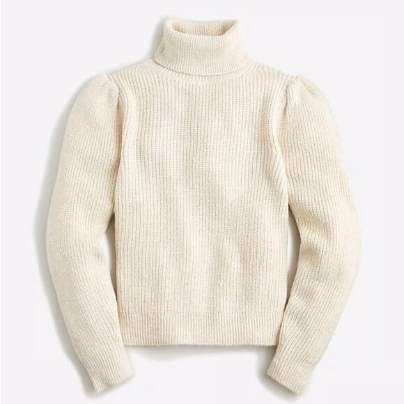 J.Crew Puff Sleeve Turtleneck Sweater XS Ivory Wool Alpaca Blend Long Sleeve - Picture 1 of 10